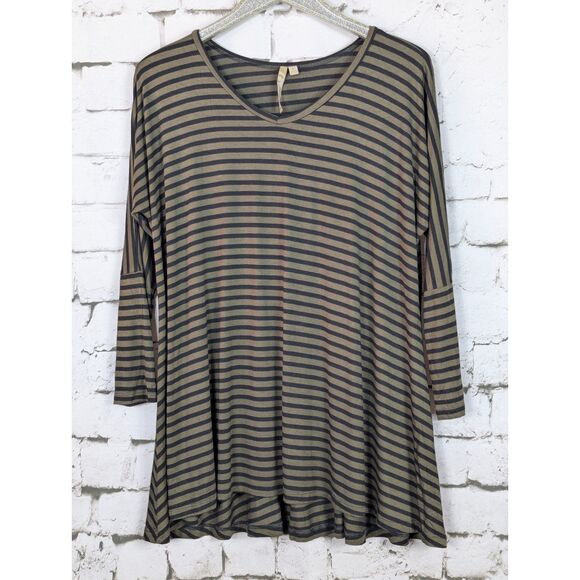 COMFY USA Lagenlook Striped Jersey Knit Tunic Casual Stretch Oversized Small - Picture 1 of 4